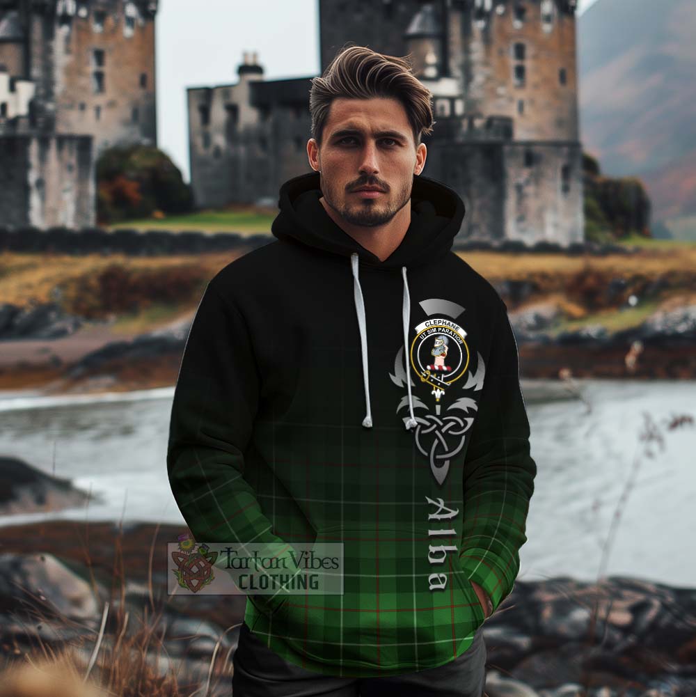 Tartan Vibes Clothing Clephane (Clephan) Tartan Cotton Hoodie Featuring Alba Gu Brath Family Crest Celtic Inspired