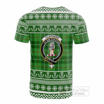 Clephane (Clephan) Clan Tartan Christmas Cotton T-shirt with Family Crest - Tartan Vibes Clothing