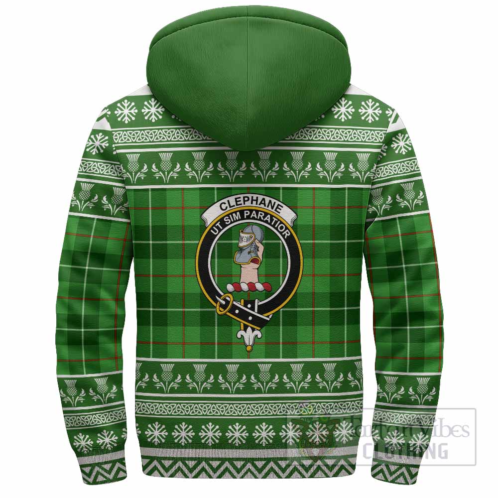 Clephane (Clephan) Clan Tartan Christmas Fleece Hoodie with Family Crest - Tartan Vibes Clothing