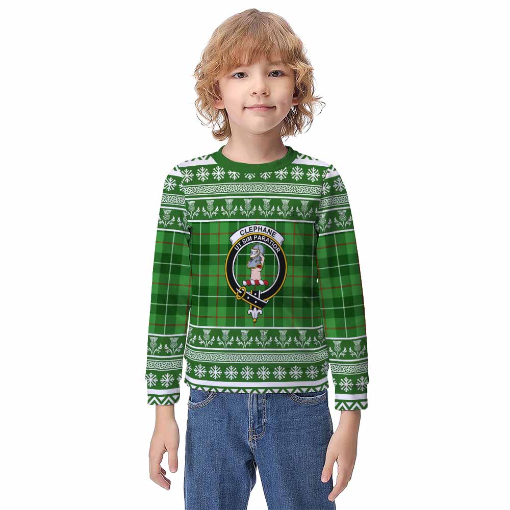 Clephane (Clephan) Clan Tartan Christmas Kid Ugly Sweatshirt with Family Crest - Tartan Vibes Clothing