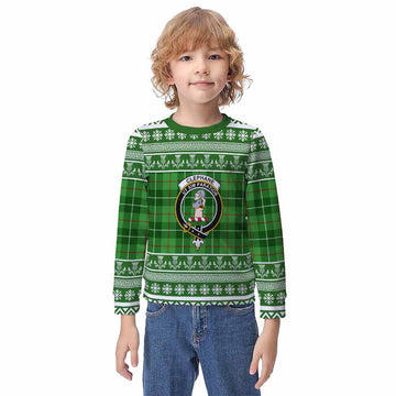 Clephane (Clephan) Clan Tartan Christmas Kid Ugly Sweatshirt with Family Crest - Tartan Vibes Clothing