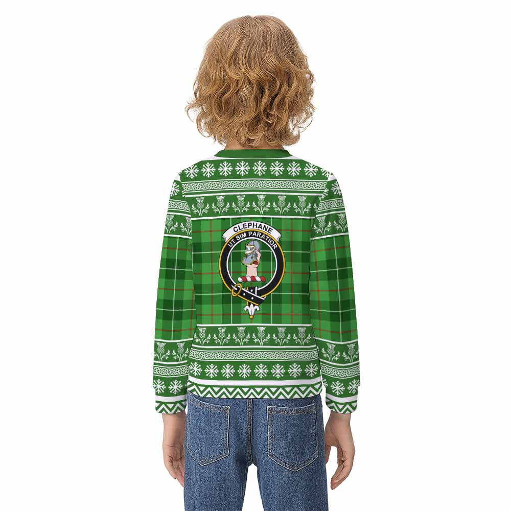 Clephane (Clephan) Clan Tartan Christmas Kid Ugly Sweatshirt with Family Crest - Tartan Vibes Clothing