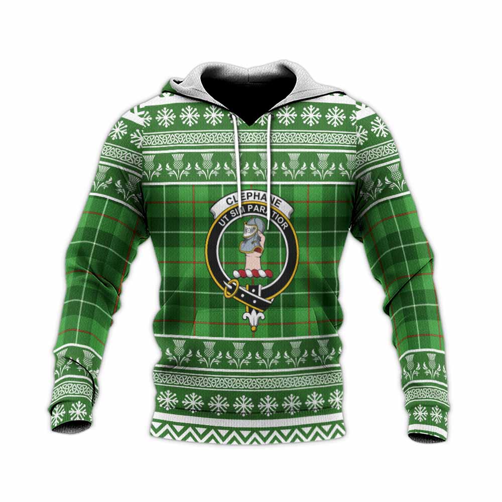 Clephane (Clephan) Clan Tartan Christmas Knitted Hoodie with Family Crest - Tartan Vibes Clothing