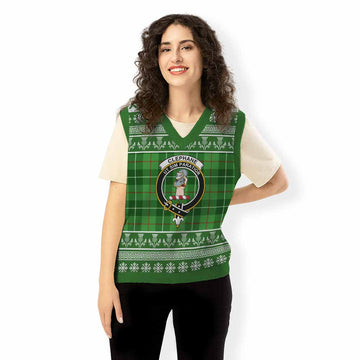 Clephane (Clephan) Clan Tartan Christmas Knitted V-Neck Vest with Family Crest