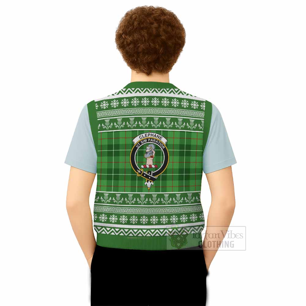 Clephane (Clephan) Clan Tartan Christmas Knitted V-Neck Vest with Family Crest - Tartan Vibes Clothing