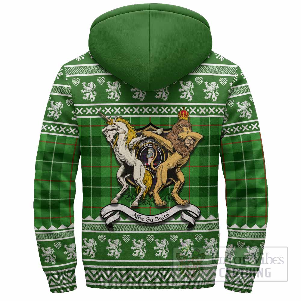 Clephane (Clephan) Clan Tartan Crest Christmas Fleece Hoodie Coat of Arms Funny Style - Tartan Vibes Clothing