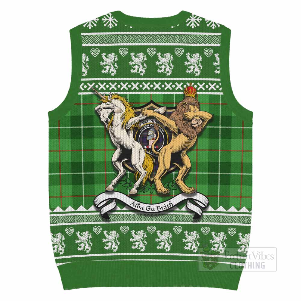 Clephane (Clephan) Clan Tartan Crest Christmas Knitted V-Neck Vest Coat of Arms Funny Style - Tartan Vibes Clothing