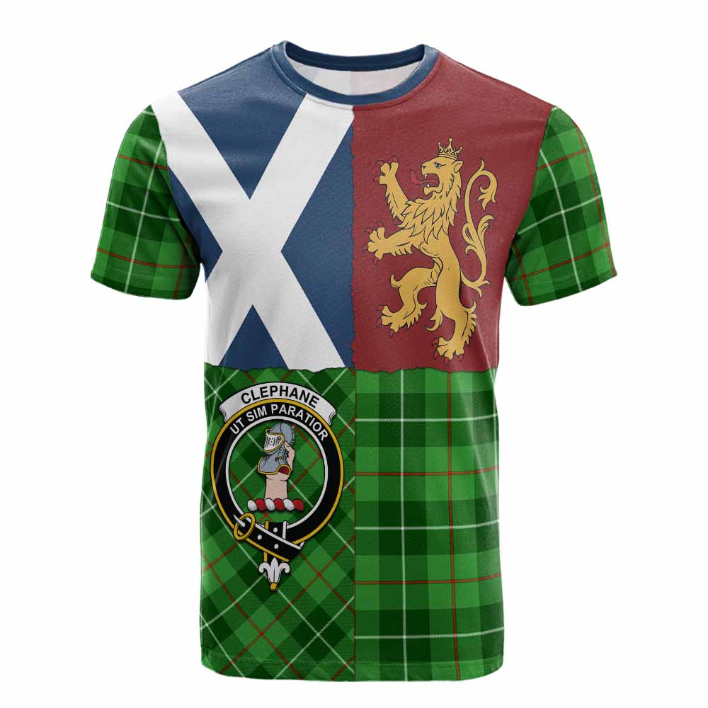 Clephane (Clephan) Crest Tartan Cotton T-shirt with Lion Rampant Saltire Style - Tartan Vibes Clothing