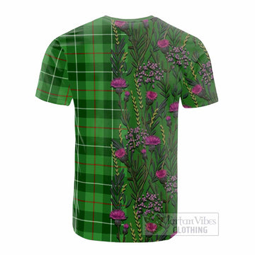 Clephane (Clephan) Family Crest Tartan Cotton T-shirt Scottish Thistle Flower Pattern Half Style - Tartan Vibes Clothing