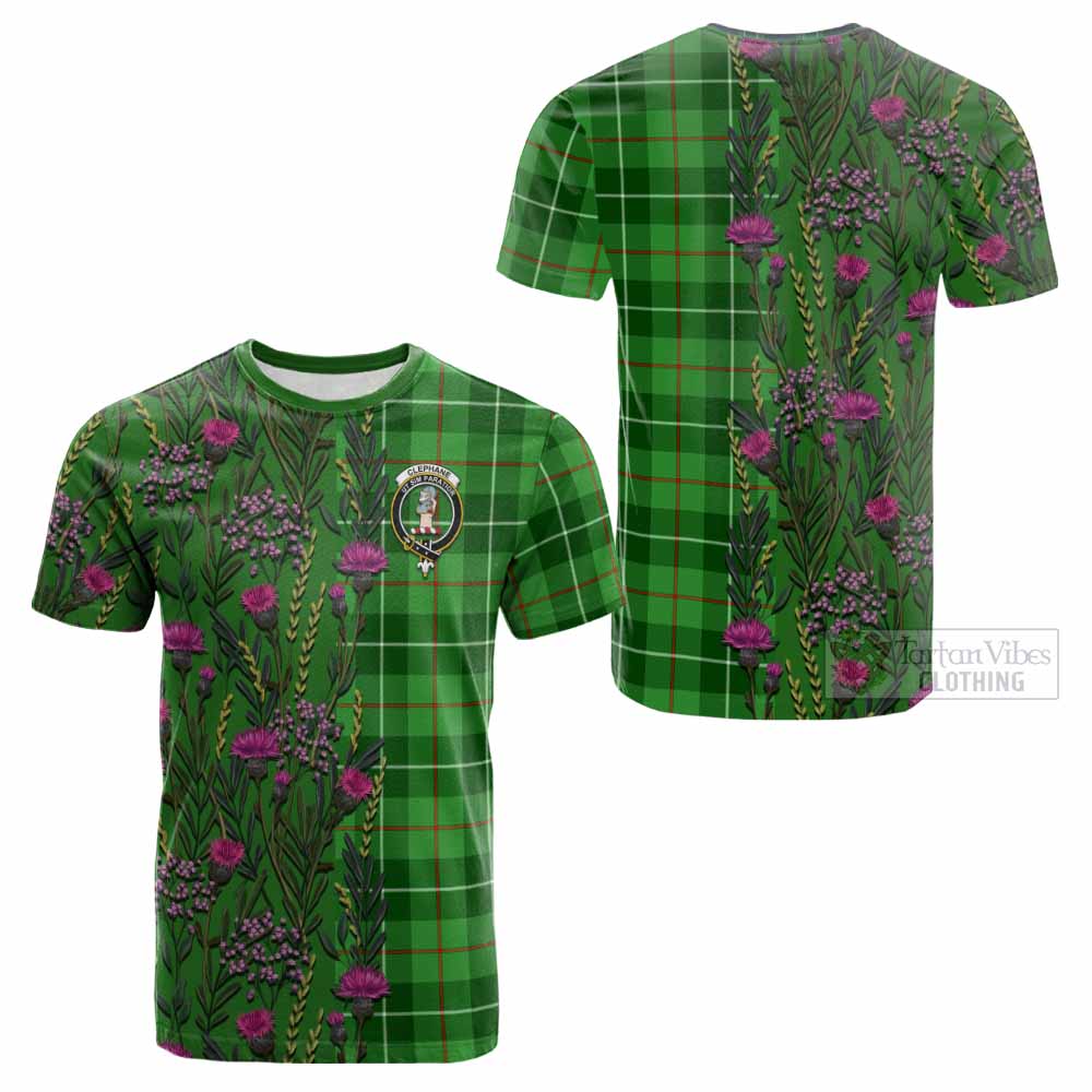 Clephane (Clephan) Family Crest Tartan Cotton T-shirt Scottish Thistle Flower Pattern Half Style - Tartan Vibes Clothing