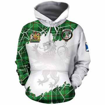 Clephane (Clephan) Tartan Cotton Hoodie with Family Crest and Lion Rampant Grunge Style