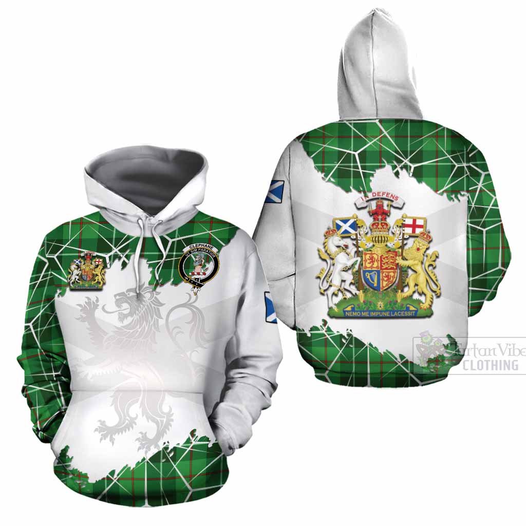 Clephane (Clephan) Tartan Cotton Hoodie with Family Crest and Lion Rampant Grunge Style