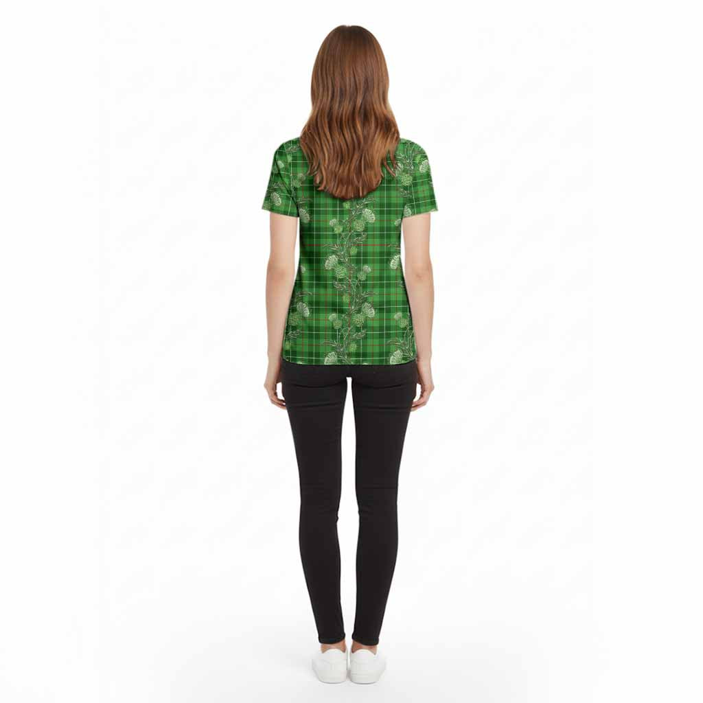 Clephane (Clephan) Tartan Cotton T-shirt Seamless Scottish Thistle Flowers