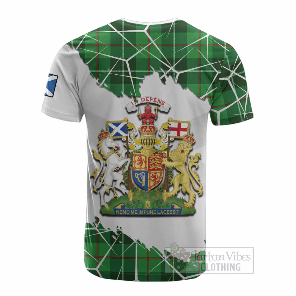 Clephane (Clephan) Tartan Cotton T-shirt with Family Crest and Lion Rampant Grunge Style
