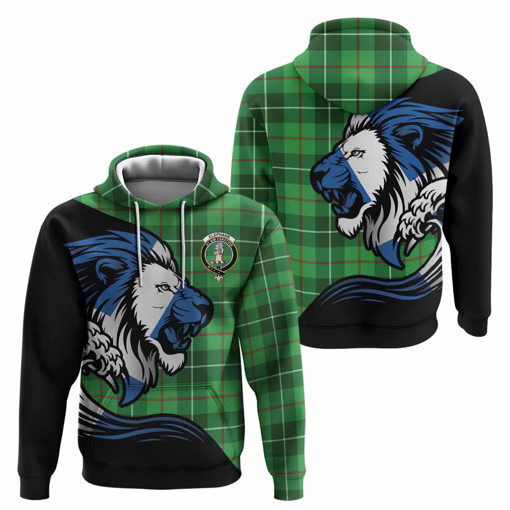 Clephane (Clephan) Tartan Crest Hoodie Scottish Golden Lions Wave Flow