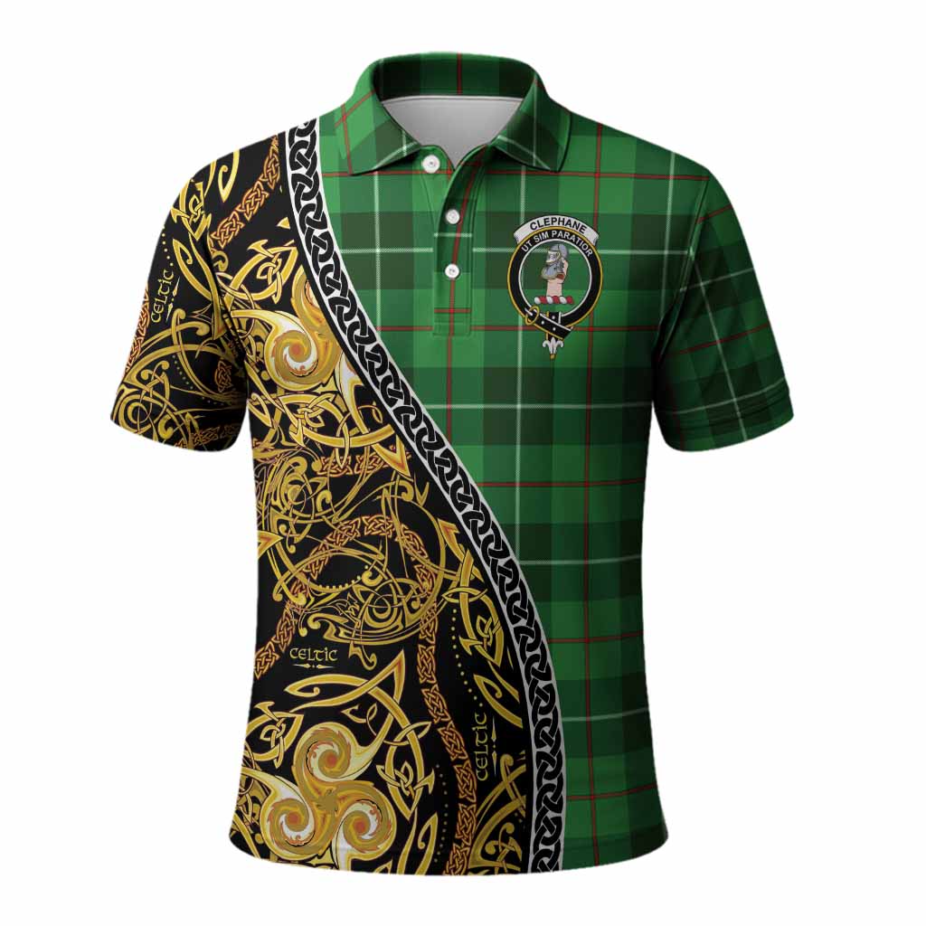 Clephane (Clephan) Tartan Crest Polo Shirt Celtic Knot and Triple Trickle Spiral Symbols