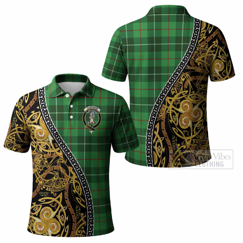Clephane (Clephan) Tartan Crest Polo Shirt Celtic Knot and Triple Trickle Spiral Symbols