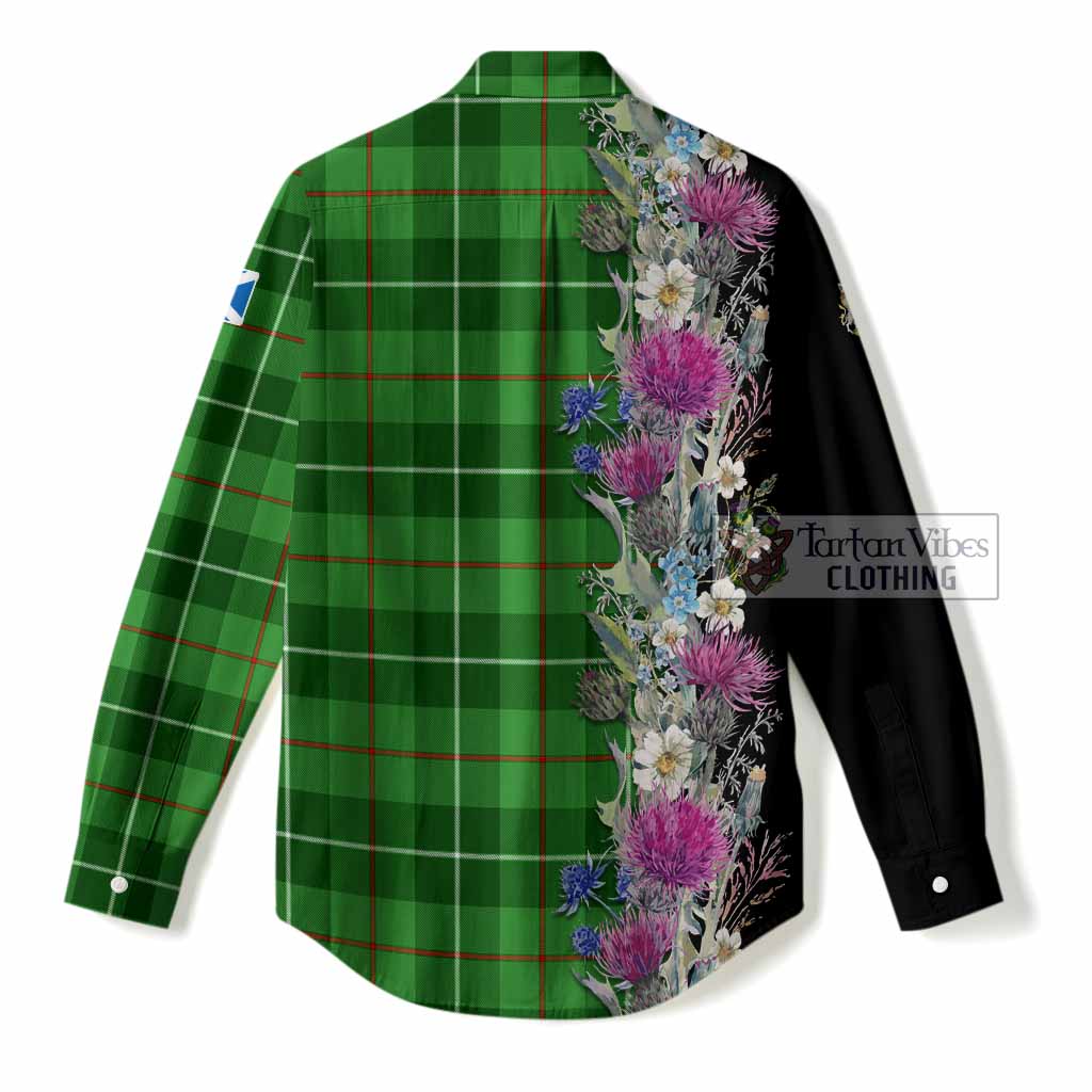 Clephane (Clephan) Tartan Crest Thistle Floral Women Casual Shirt