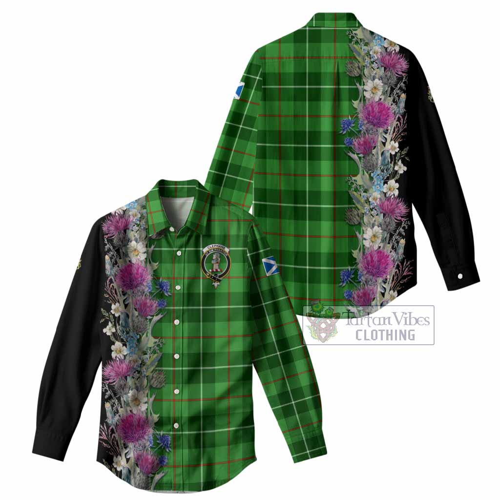 Clephane (Clephan) Tartan Crest Thistle Floral Women Casual Shirt