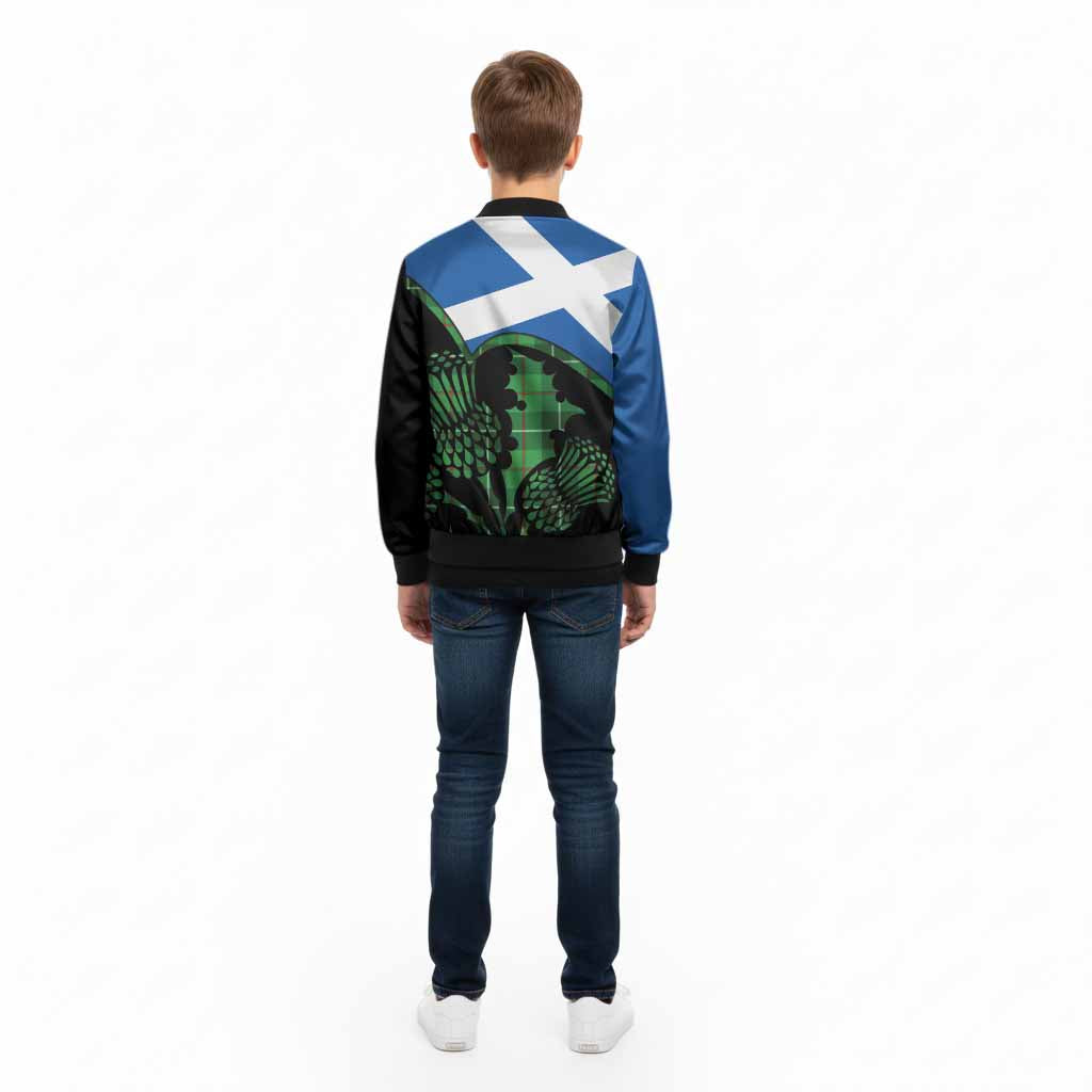 Clephane (Clephan) Tartan Family Crest Kid Bomber Jacket Scotland Thistle Floral Flag Style