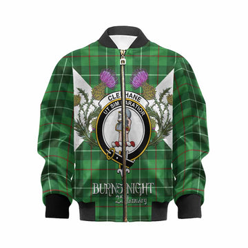 Clephane (Clephan) Tartan Family Crest Kid Bomber Jacket Scottish Burns Night Thistle Floral