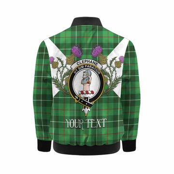 Clephane (Clephan) Tartan Family Crest Kid Bomber Jacket Scottish Burns Night Thistle Floral