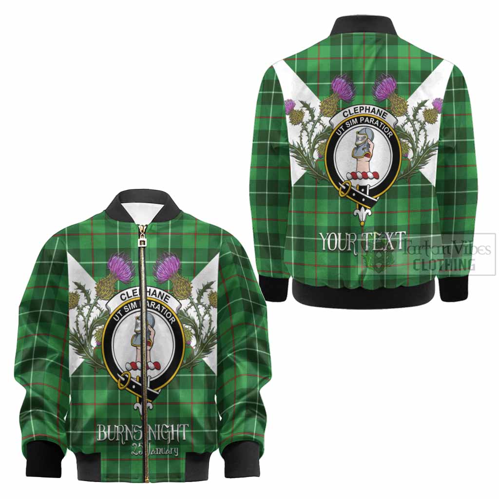 Clephane (Clephan) Tartan Family Crest Kid Bomber Jacket Scottish Burns Night Thistle Floral