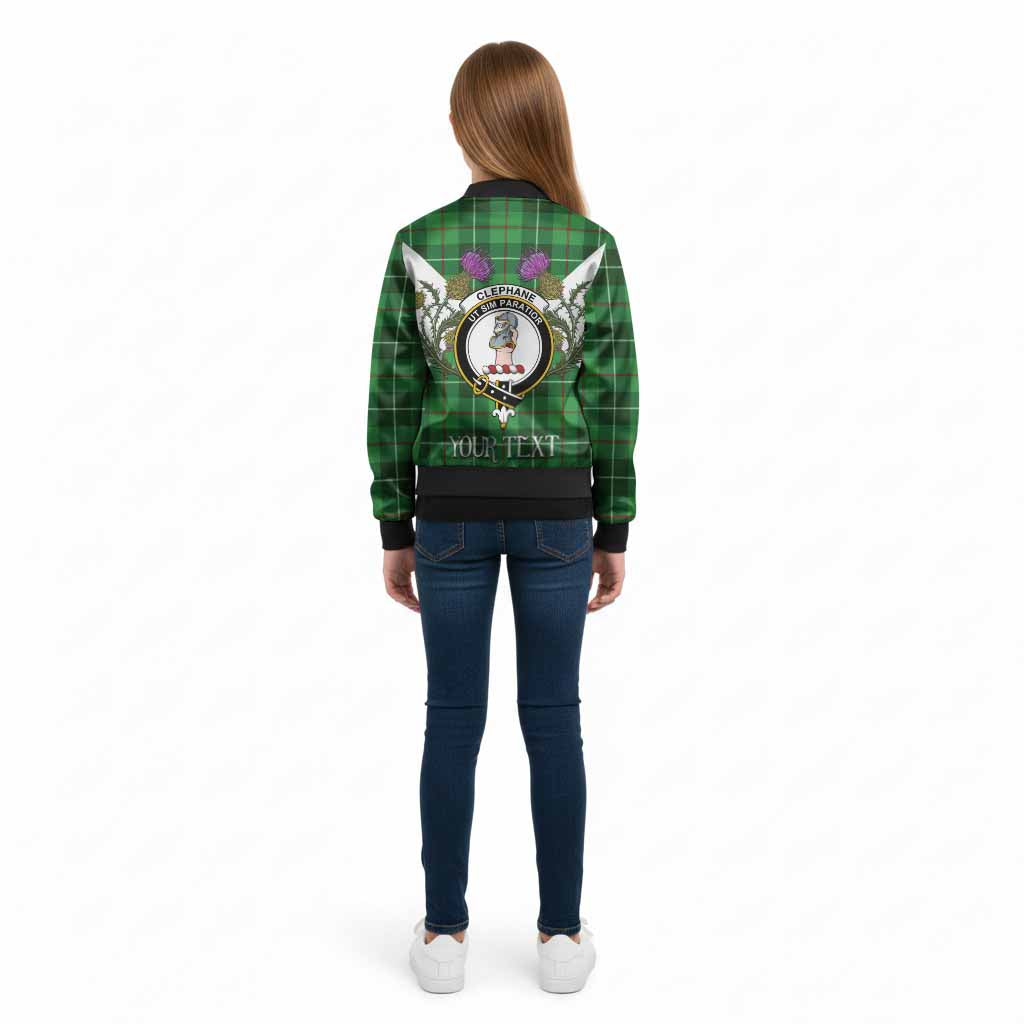 Clephane (Clephan) Tartan Family Crest Kid Bomber Jacket Scottish Burns Night Thistle Floral