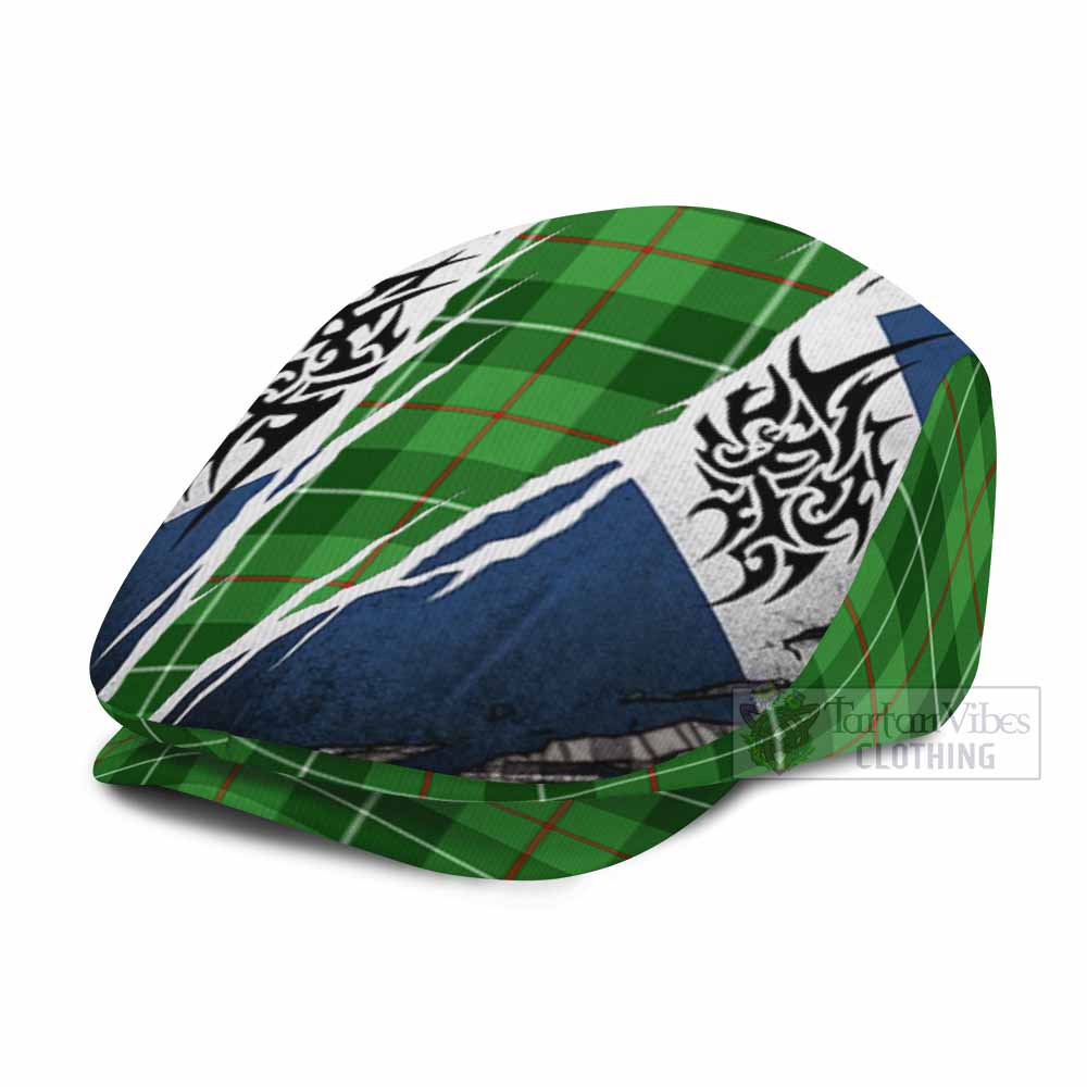 Clephane (Clephan) Tartan Flat Cap, Jeff Cap Scotland Flag Ripped Tribal Design