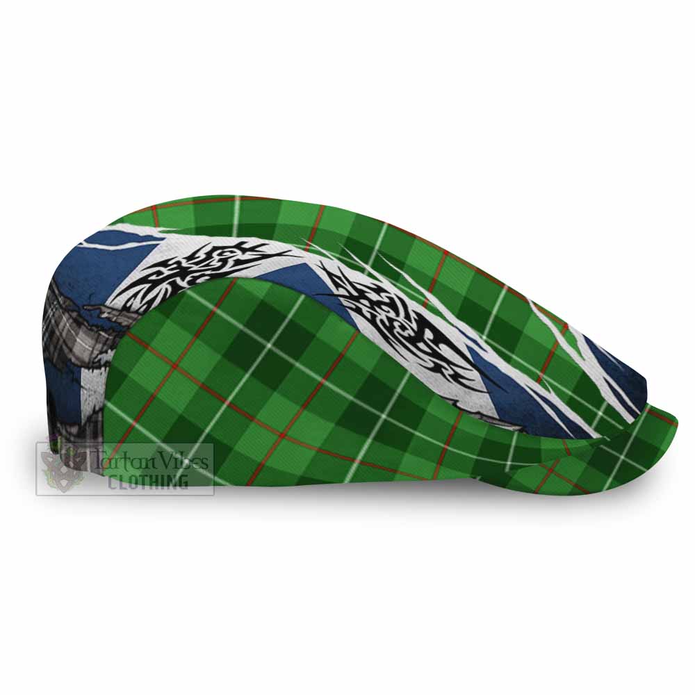 Clephane (Clephan) Tartan Flat Cap, Jeff Cap Scotland Flag Ripped Tribal Design