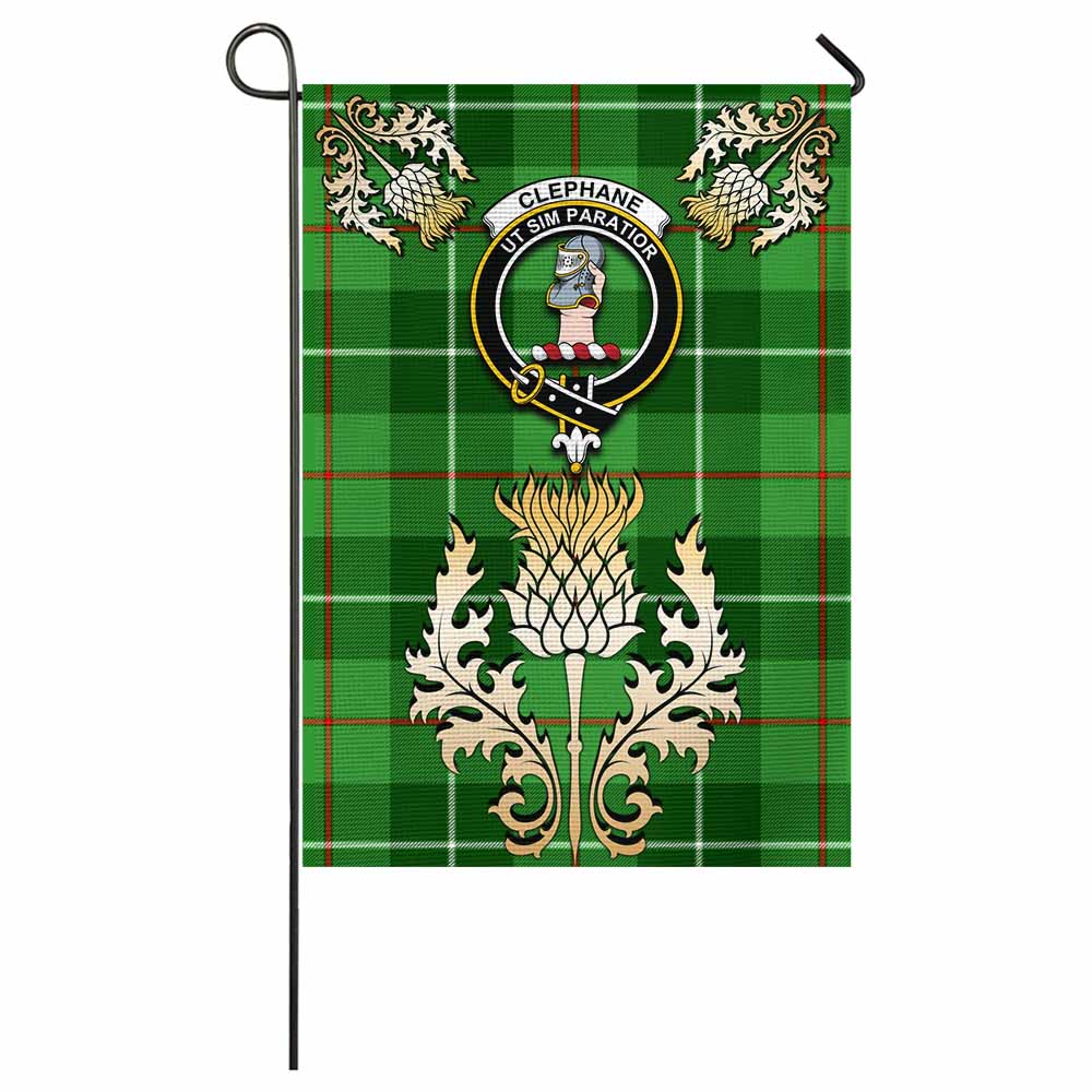 Clephane (Clephan) Tartan Garden Flag with Golden Regal Scottish Thistle Emblem - Tartan Vibes Clothing