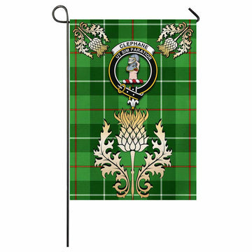 Clephane (Clephan) Tartan Garden Flag with Golden Regal Scottish Thistle Emblem