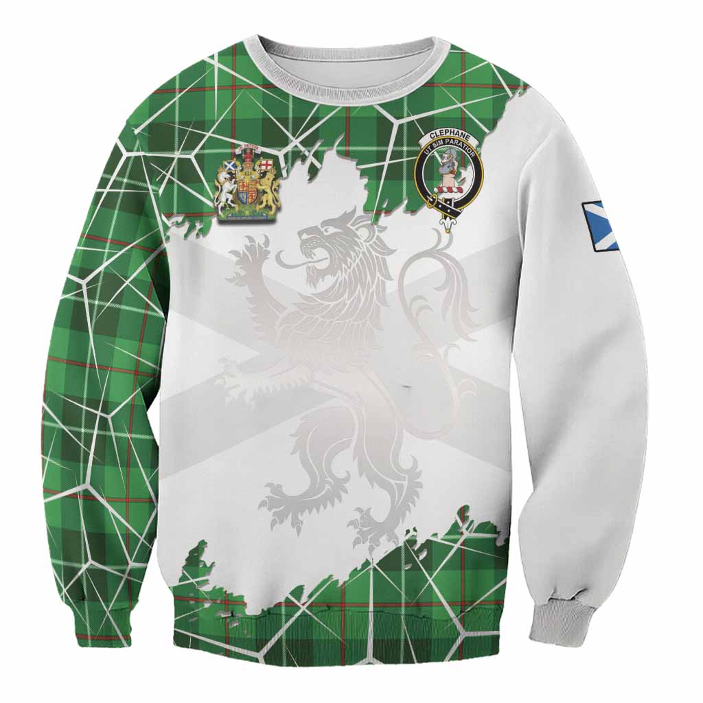 Clephane (Clephan) Tartan Sweatshirt with Family Crest and Lion Rampant Grunge Style