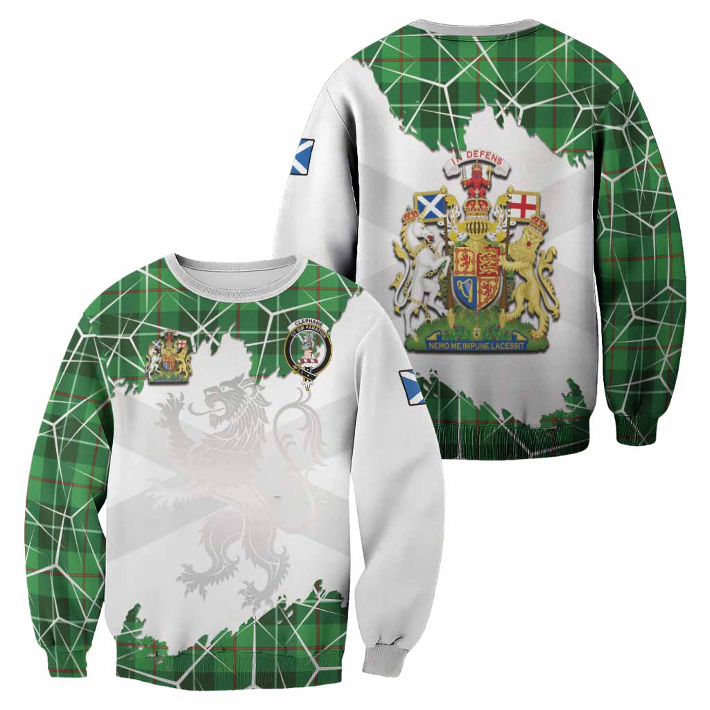 Clephane (Clephan) Tartan Sweatshirt with Family Crest and Lion Rampant Grunge Style