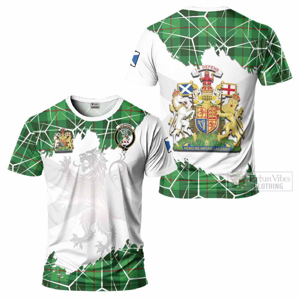 Clephane (Clephan) Tartan T-Shirt with Family Crest and Lion Rampant Grunge Style