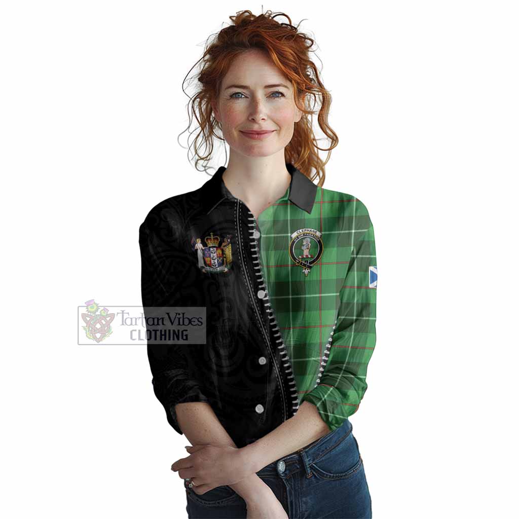 Clephane (Clephan) Tartan Women Casual Shirt New Zealand Pattern Unique Zipper Stylized