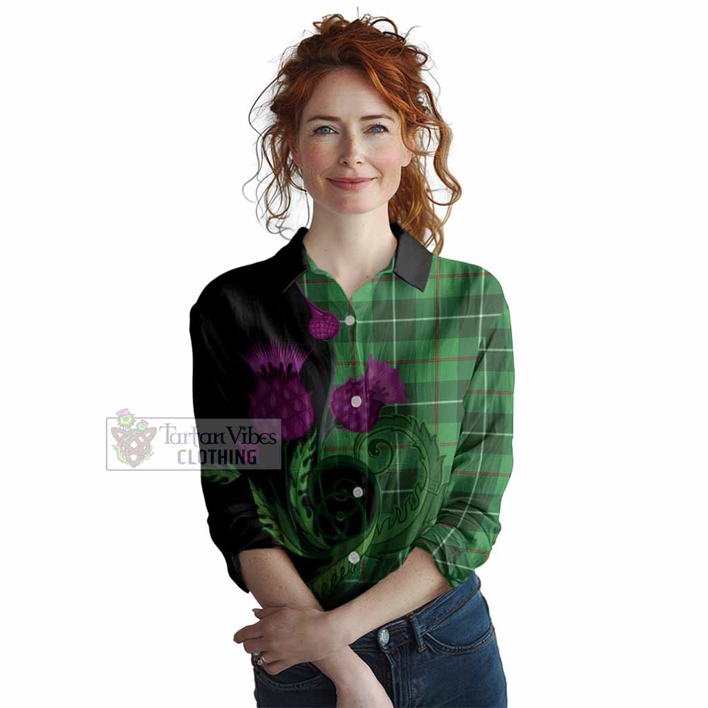 Clephane (Clephan) Tartan Women Casual Shirt Traditional Scottish Thistle