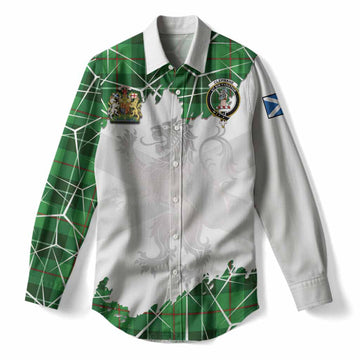 Clephane (Clephan) Tartan Women Casual Shirt with Family Crest and Lion Rampant Grunge Style