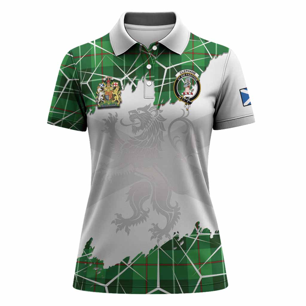 Clephane (Clephan) Tartan Women Polo Shirt with Family Crest and Lion Rampant Grunge Style