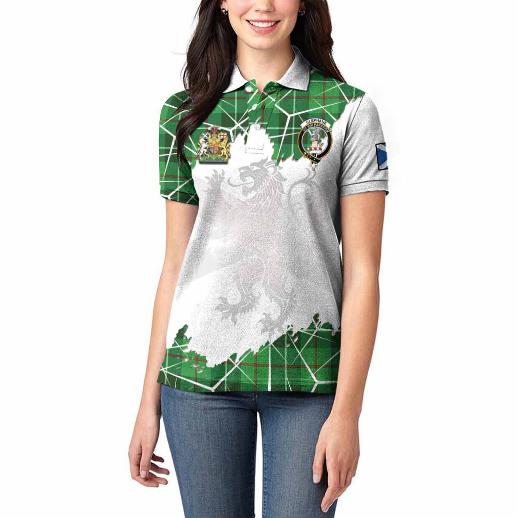 Clephane (Clephan) Tartan Women Polo Shirt with Family Crest and Lion Rampant Grunge Style