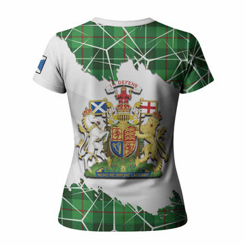Clephane (Clephan) Tartan Women T shirt with Family Crest and Lion Rampant Grunge Style