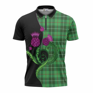 Clephane (Clephan) Tartan Zipper Polo Shirt Traditional Scottish Thistle