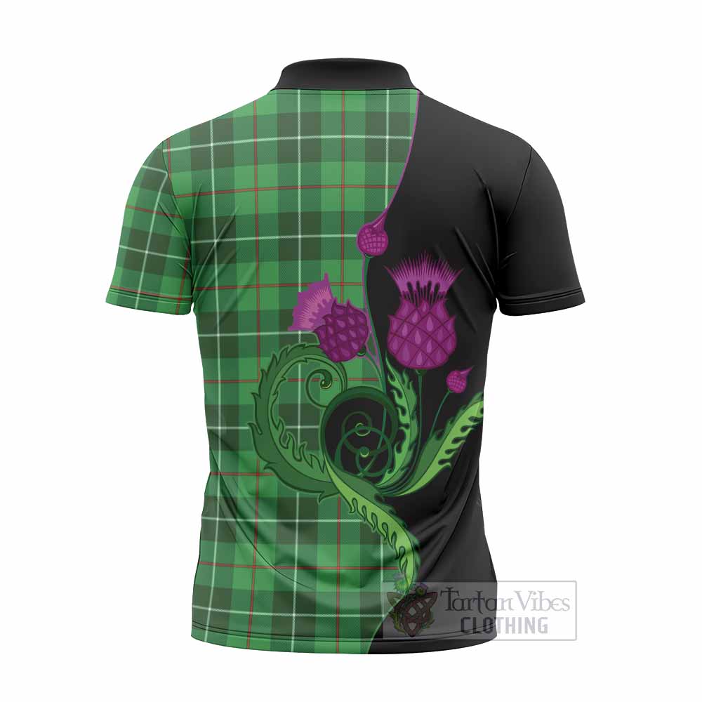 Clephane (Clephan) Tartan Zipper Polo Shirt Traditional Scottish Thistle
