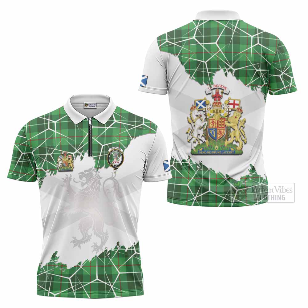 Clephane (Clephan) Tartan Zipper Polo Shirt with Family Crest and Lion Rampant Grunge Style