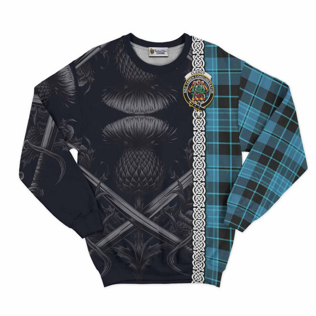 Clergy Tartan Sweatshirt with Family Crest Cross Sword Thistle Celtic Vibes Unisex - Tartan Vibes Clothing