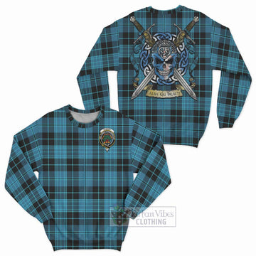 Clergy Tartan Sweatshirt with Family Crest Celtic Skull Style Unisex - Tartan Vibes Clothing