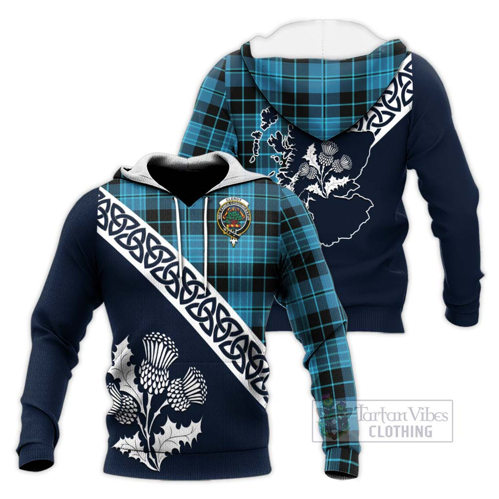 Clergy Tartan Knitted Hoodie Featuring Thistle and Scotland Map Unisex Knitted Pullover Hoodie - Tartan Vibes Clothing
