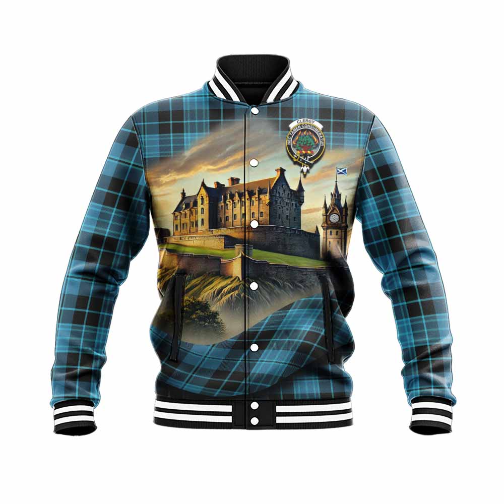Tartan Vibes Clothing Clergy Tartan Family Crest Baseball Jacket with Scottish Ancient Castle Style