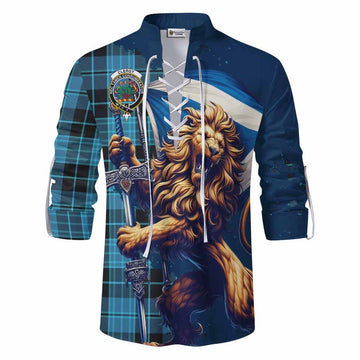 Clergy Tartan Family Crest Ghillie Kilt Shirt with Scottish Majestic Lion Men - Tartan Vibes Clothing
