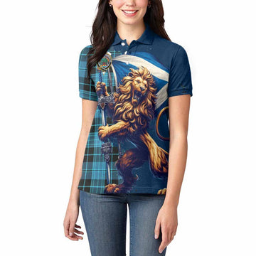 Clergy Tartan Family Crest Women's Polo Shirt with Scottish Majestic Lion Women - Tartan Vibes Clothing